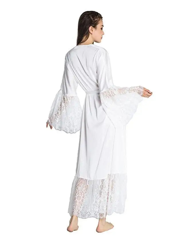 Peignoir Long Satin Dentelle