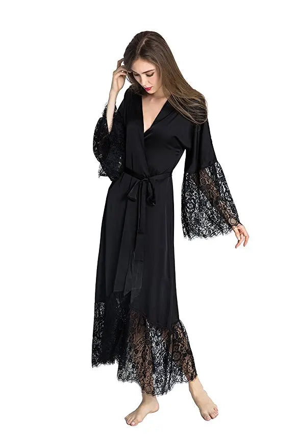Peignoir Long Satin Dentelle