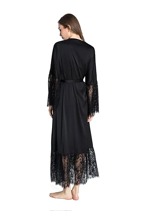 Peignoir Long Satin Dentelle