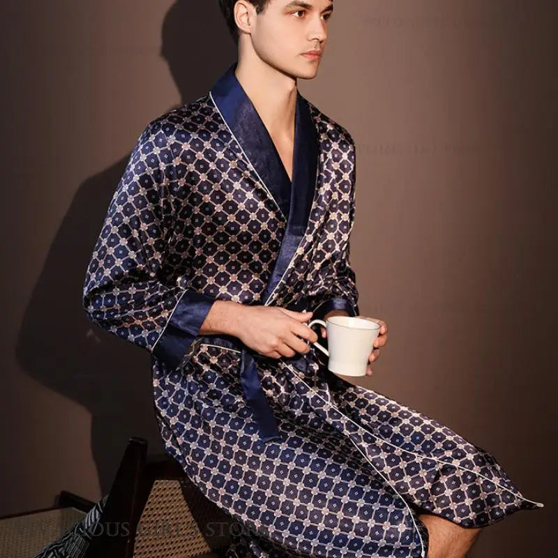 Peignoir Homme Satin Bleu