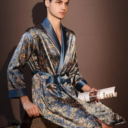 Peignoir Homme Satin Bleu
