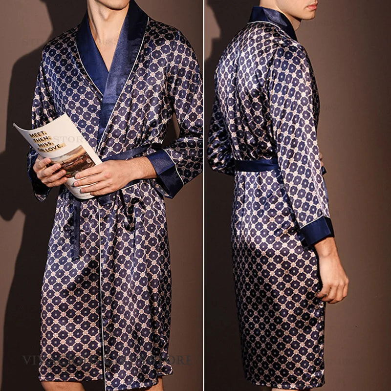Peignoir Homme Satin Bleu