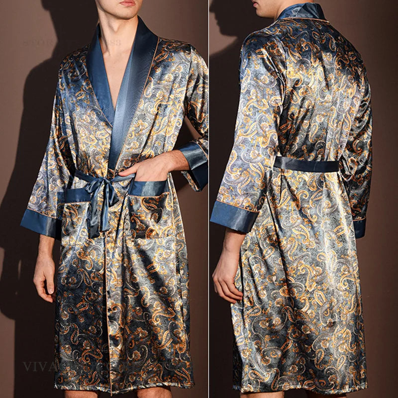 Peignoir Homme Satin Bleu