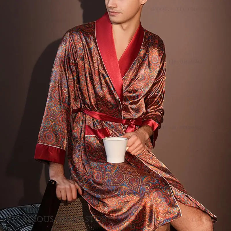 Peignoir Satin Homme Rouge